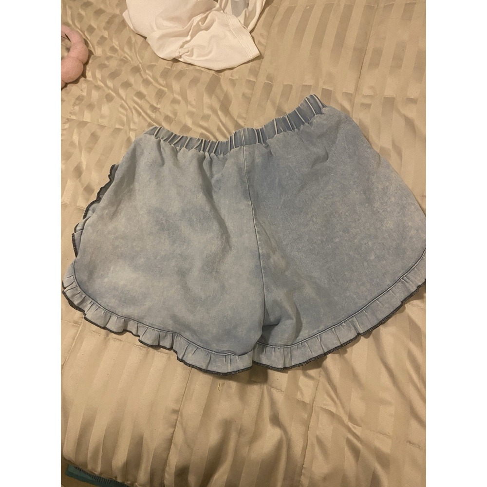 New Grace & Emma Bleached Denim Shorts Ruffle Trim Sz Small Womens Pull On 0218 - Picture 4 of 4